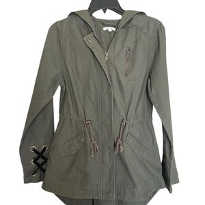 Maurice Hooded Drawstring Anorak Army green jacket with Velvet Ribbons